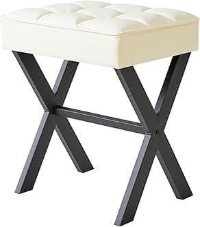 IBUYKE Square Makeup Stool with X-Leg Foot Rest, PU Footrest, Ottoman Seat Vanity Stool, Multi-Use as Small Side Table, for Bedroom, Living Room, White L/G-71W