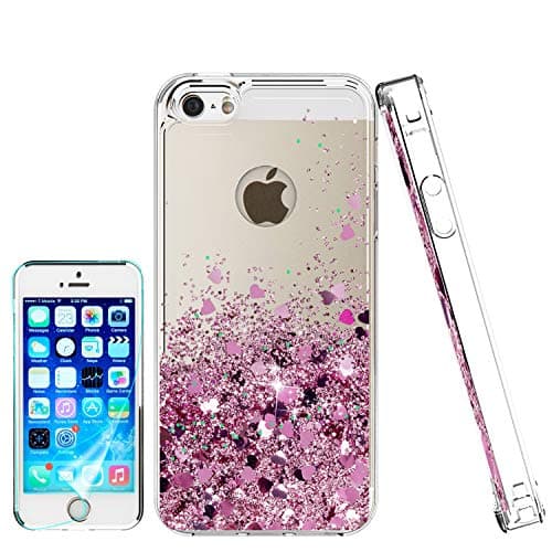 ATUMP IPhone SE Case Clear IPhone 5S IPhone 5 Case Glitter Liquid TPU Silicone Pretty Shell Shockproof Anti Scratch Girls Phone Cover Cases + HD Screen protector for Apple IPhone 5 Rose Gold