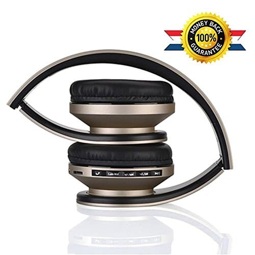 Walsung Bluetooth Headphones Over-Ear Stereo Foldable Wireless + Wired Headset with Microphones Support [TF Card,FM Radio,Music Streaming,Hands-Free Calling] for Cell Phone,PC,LG,iPad,PSP,PS4(Gold)