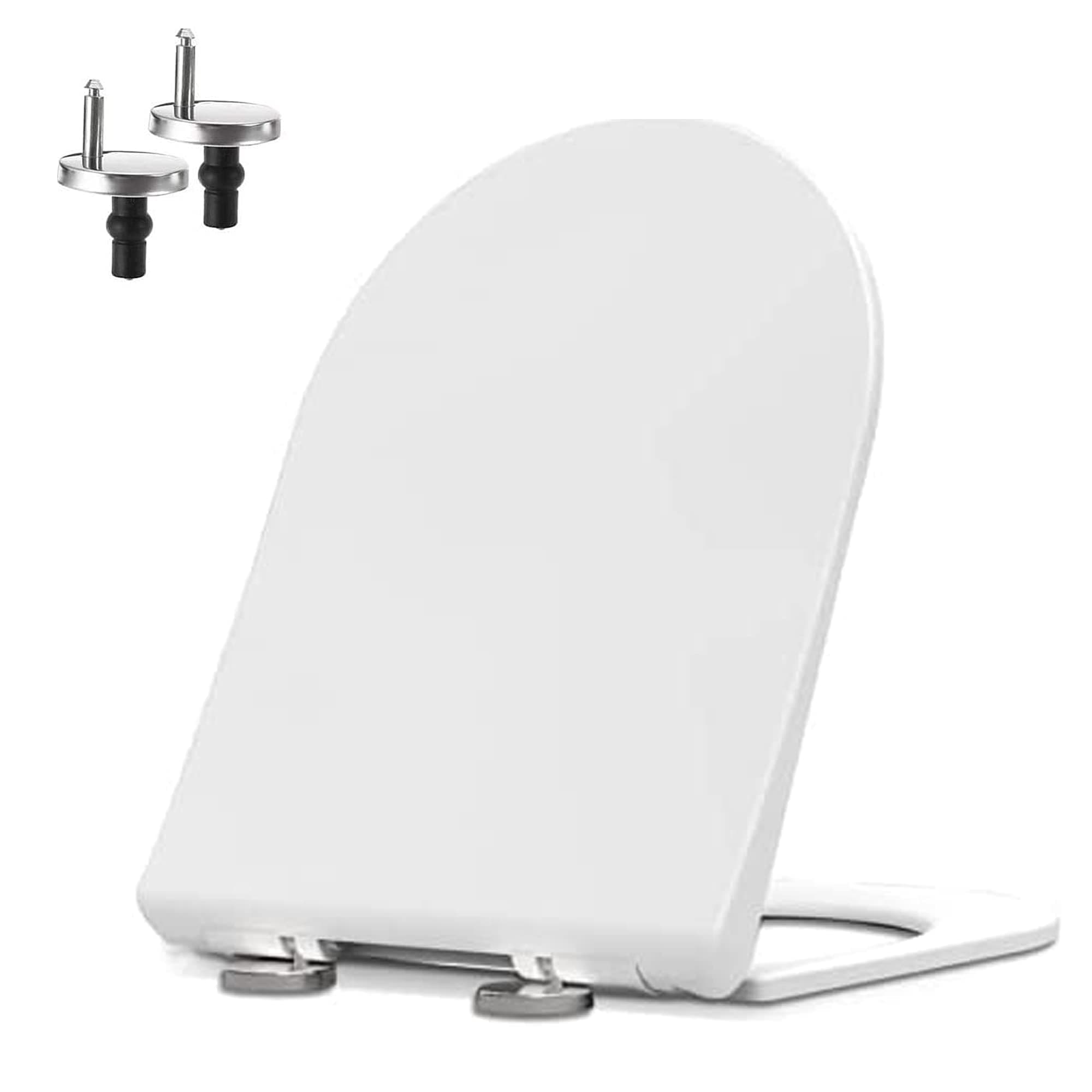 Soft Close Toilet Seat with Quick Release, Simple Top Fixing, Anti-Bacterial Toilet Seats White with Adjustable Stainless Hinges, D-Shape Toilet Lid Loo Seat