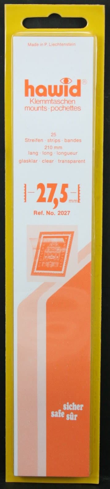Hawid 25 210x27.5mm stamp mount strips. Clear.