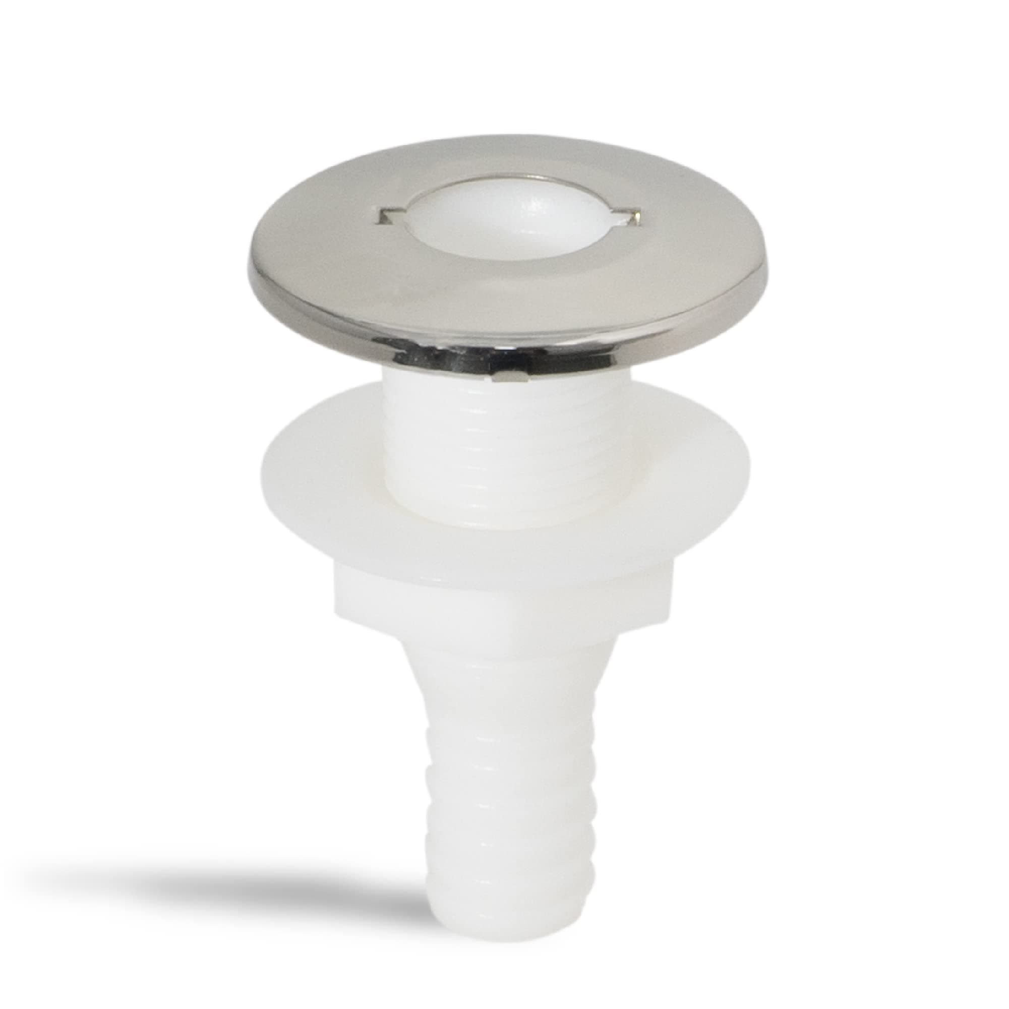 Five Oceans FO2558 White Straight Thru-Hull Fitting Connection for Hose, 3/4 inches, Injection Molded Polypropylene, AISI316 Stainless Steel Head, Barbed
