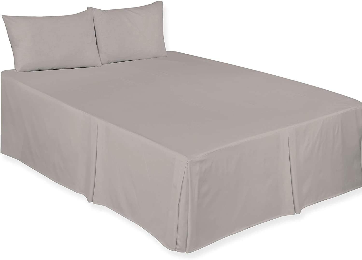 Plain Dyed Poly Cotton Platform Base Valance Bed Sheet Box Pleated King, Grey