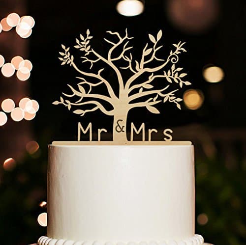 Cake Toppers Mr and Mrs with Christmas Tree Rustic Cake Topper for Wedding