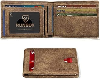 RUNBOX Top Layer Genuine Cowhide Leather Wallet for Men Slim Mens Wallet-Money Clip RFID Wallet-Gift Box, 1.