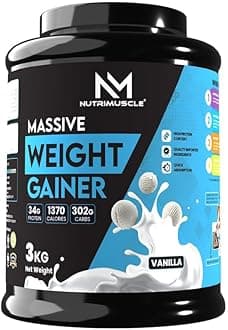 Nutrimuscle ® Massive Weight Gainer - 3 Kgs - Vanilla Flavour - For Weight & Mass Gain - Contains Complex Carbohydrates,Protein and Imported Ingredients - For Weight Gain