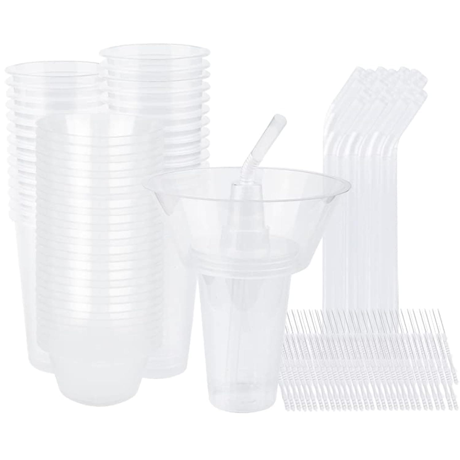 Snack and Drink Cup, 30 Sets Disposable Plastic Cup with Snack Bowl on Top Includes 30 Cups, 30 Bowls, 30 Straws, 60 Forks for Party, Stadium, Patron and Movie Night