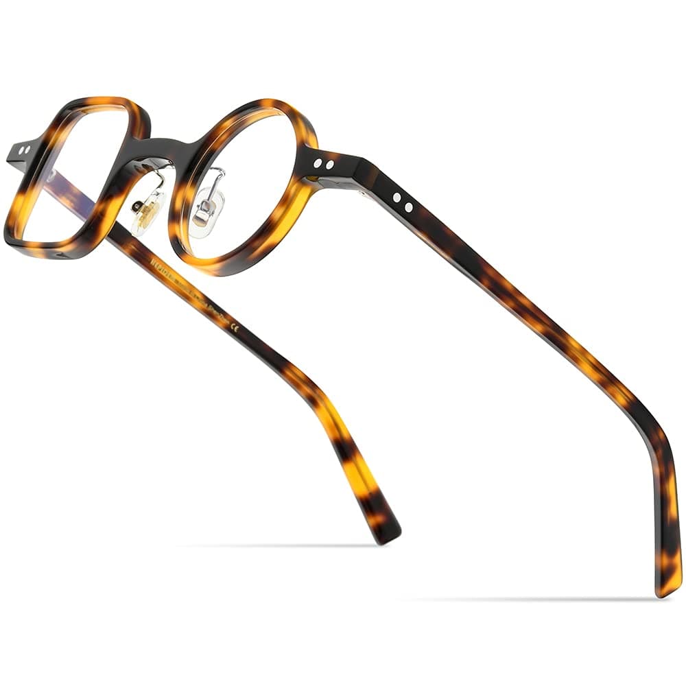 Acetate Glasses Frame Men,Left Square Right Round Vintage Retro Optical Eyeglasses