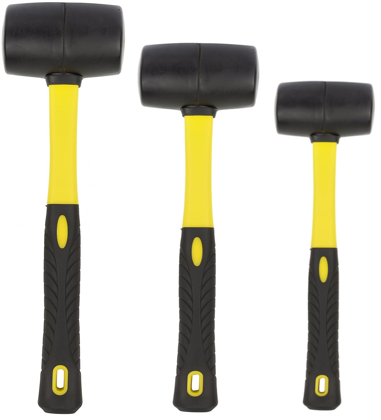 Rubber Mallet Set - 3 Sizes (8 oz, 16 oz, 32 oz) - Durable Low Recoil Rubber Heads with Sure Grip Fiberglass Handles