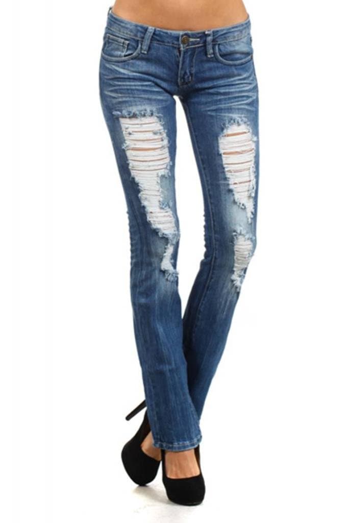 Distressed Destroyed Denims Medium Wash Boot Cut Jeans Size 9