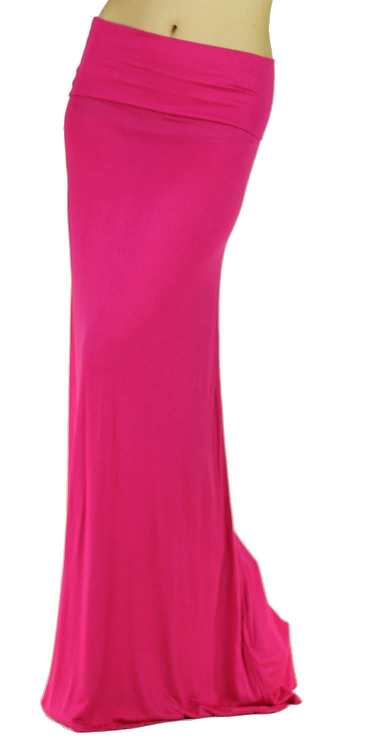 Red Lime Sunday Women's Rayon Span Regular To Plus Basic Maxi Long Skirt - Solid (3XLARGE, FUSCHSIA)