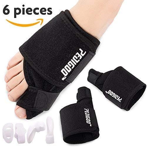 PEDIGOO Bunion Corrector Bunion Relief Kit (Bunion Splints,Gel Toe Protect Separator Sleeves&Toe Separators) for Hallux Valgus-Day/Night Time Support for Men&Women (S-M (Size 4-7), Elastic)