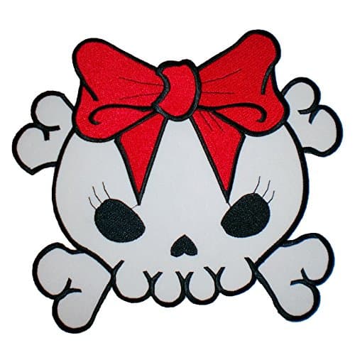 8x7" Cute Skull Girly Bow Biker Rockabilly Biker Back Patch