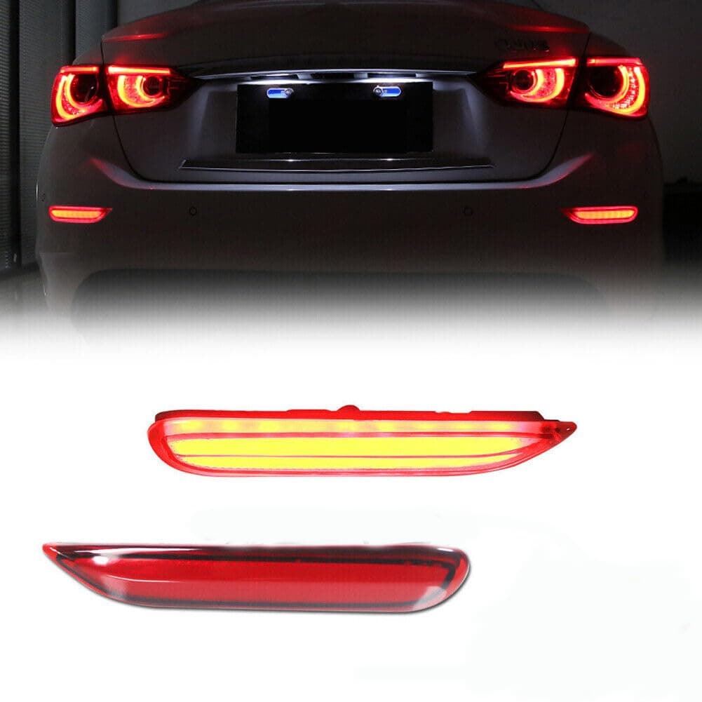 GTINTHEBOX 3D Optic Red LED Rear Bumper Reflector Brake Tail Lights w/Sequential Turn Signal Lamps, Strobe Brake Lighting Kit For Infiniti Q50 QX56 QX60 Nissan Pathfinder Rogue