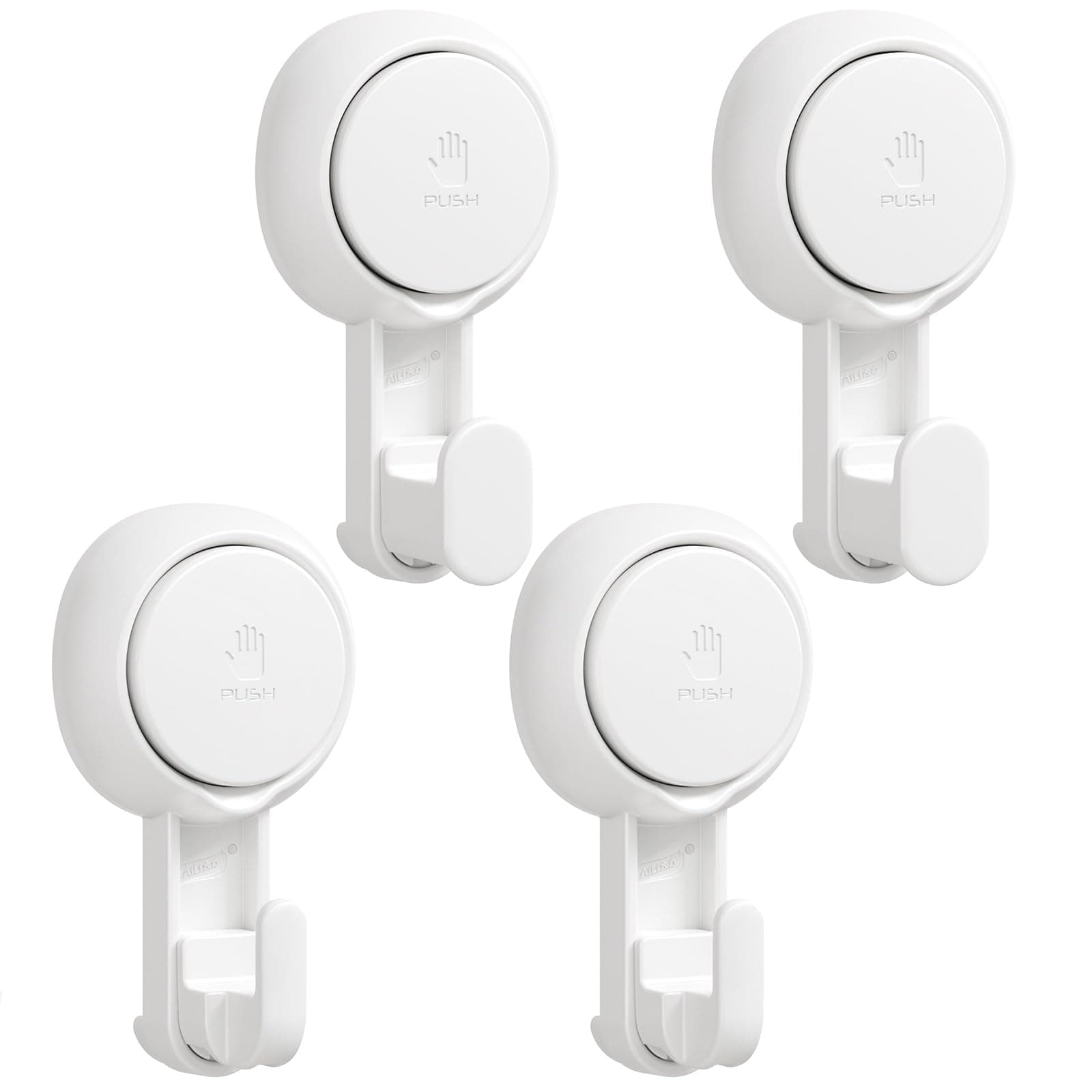 TAILI 4 Pack Powerful Suction Cup Shower Hooks for Towel, Loofah, 360° Rotatable Damage-Free Hanging Versatile Wall Hooks for Inside Bathroom, Decoration, Removable Suction Hooks, Easy to Use, White