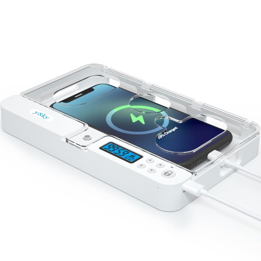 Portable Smart Auto Phone Timer Lock Box for iPhone and Android , Help Kids,Students, Adults Focus Back,Prevent Excessive Games, Mobile Phone Addiction(New) Tabletop White