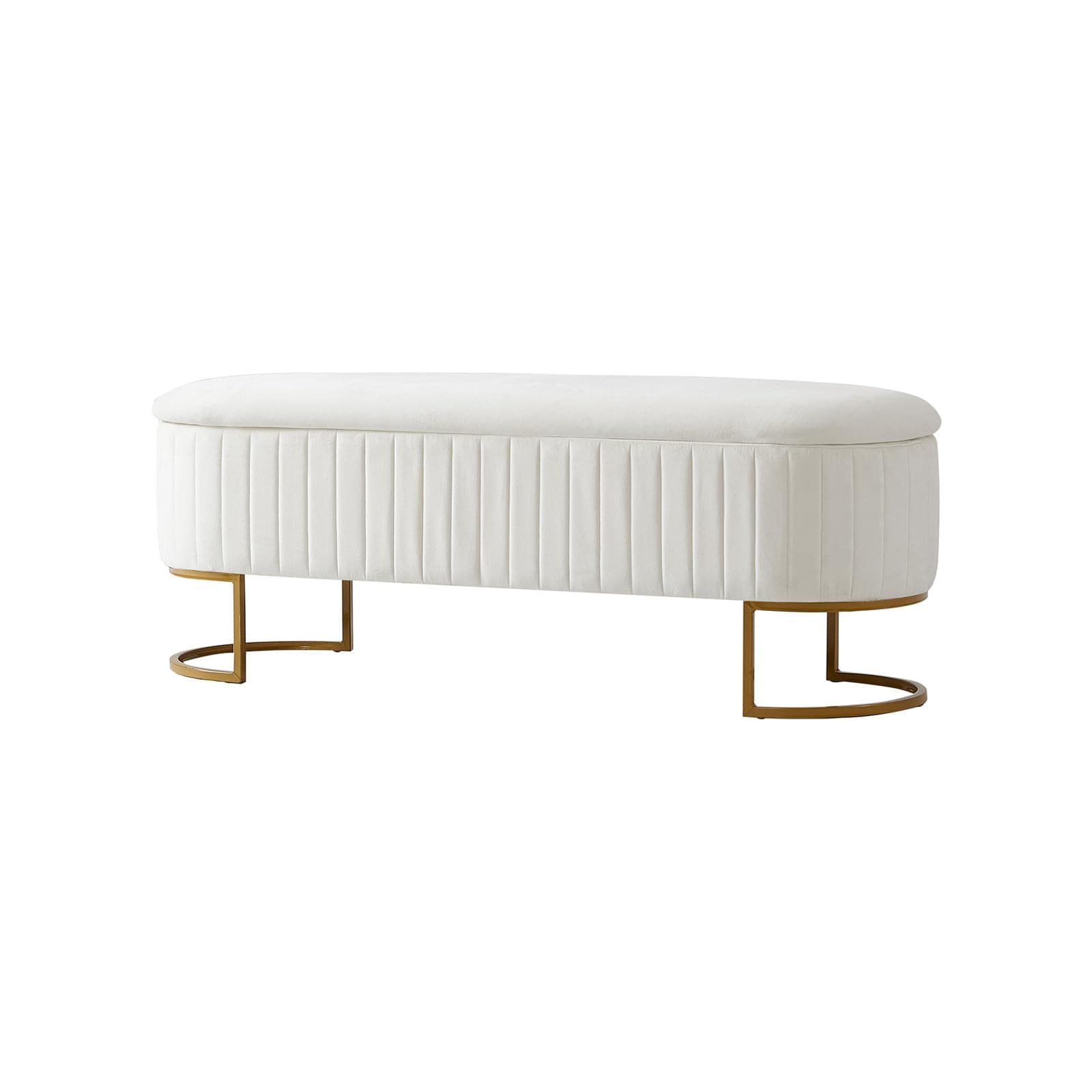 50.5" Velvet Bedroom Storage Bench Ottoman, Upholstered End of Bed Bench with Gold Legs, Flipping Lid Entryway Footrest Seat, Ivory