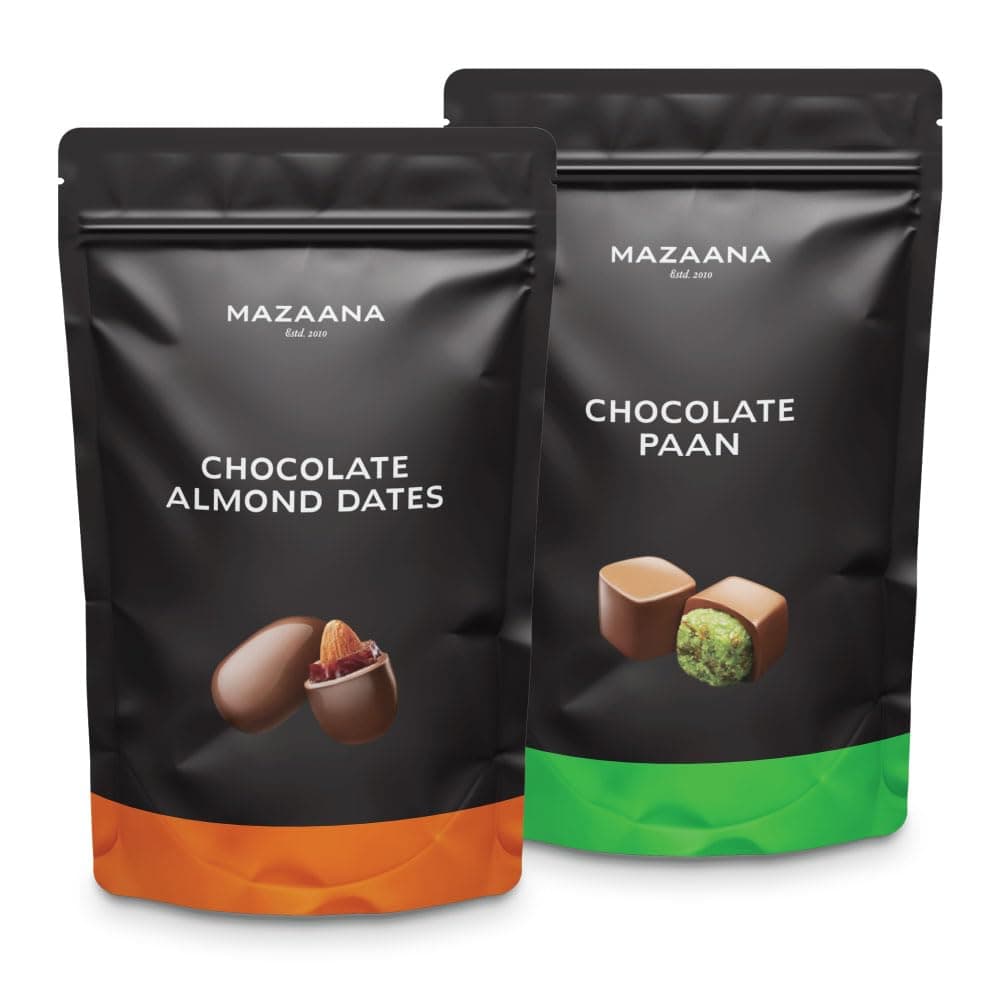 - Mapro Chocolate Gift Pack|Individually Wrapped|Chocolate Almond Dates & Chocolate Paan |Omani Dates|Californian Almonds|Real Gulkand|Pure Chocolate, No Compound |80 Gram (Pack Of 2)