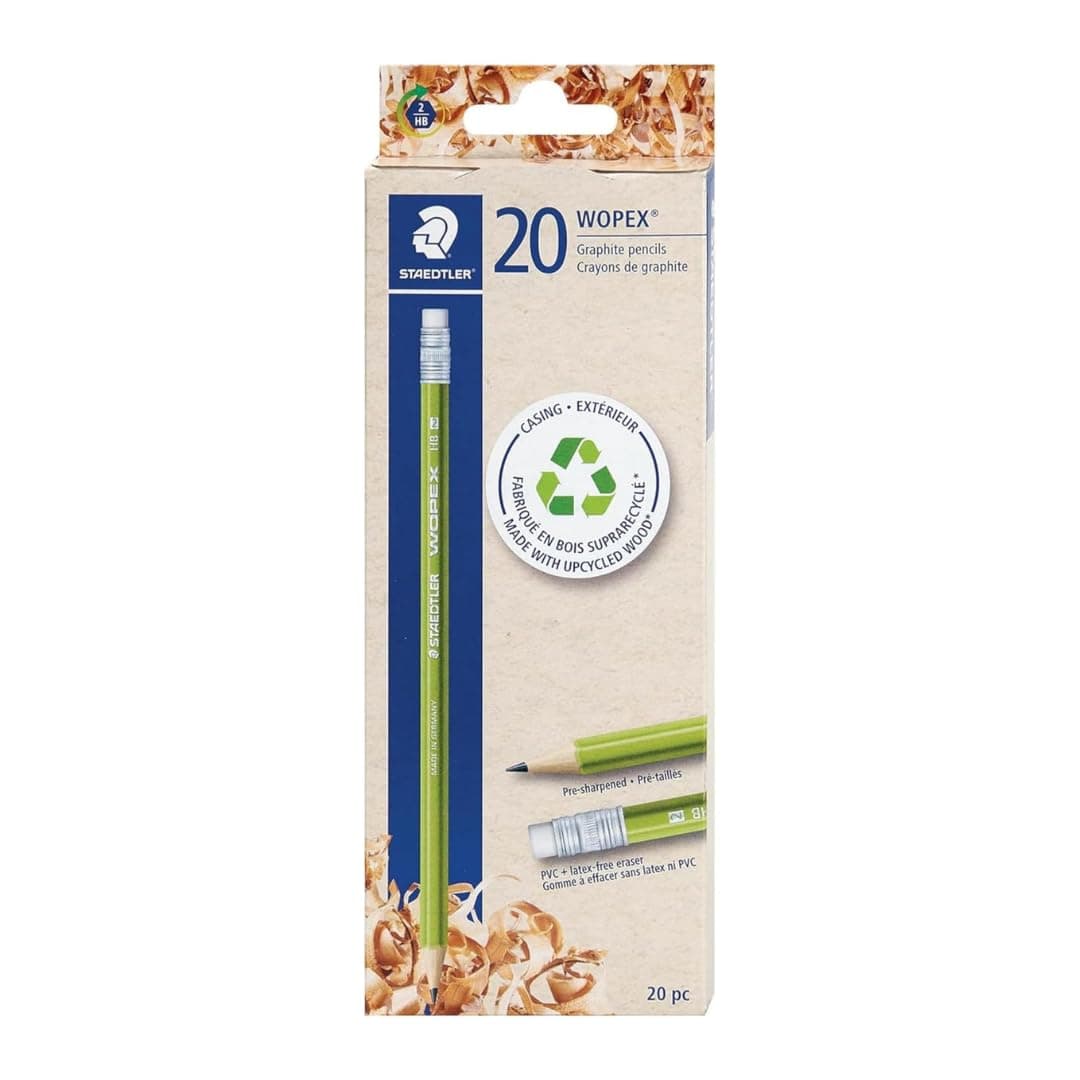 WOPEX Pre-Sharpened #2 Pencils, Pack of 20 - Ergonomic Triangular Shape, Break-Resistant, Non-Slip Surface, Wood-Polymer, PVC-Free Eraser Tip