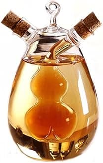 2 in 1 Oil and Vinegar Dispenser Cruet Bottle, Kitchen Supplies Glass Olive Oil and Balsamic Vinegar Cruet Bottle with Cork Stoppers, Hand-blown Glass Jar (Gourd Shape)