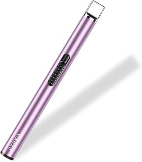 REIDEA Electric Arc USB Rechargeable Candle Lighter With Safe Button and Hanging Hook, Windproof Flameless Grill Multipurpose Long Lighter for Home Kitchen (Lavender Purple)