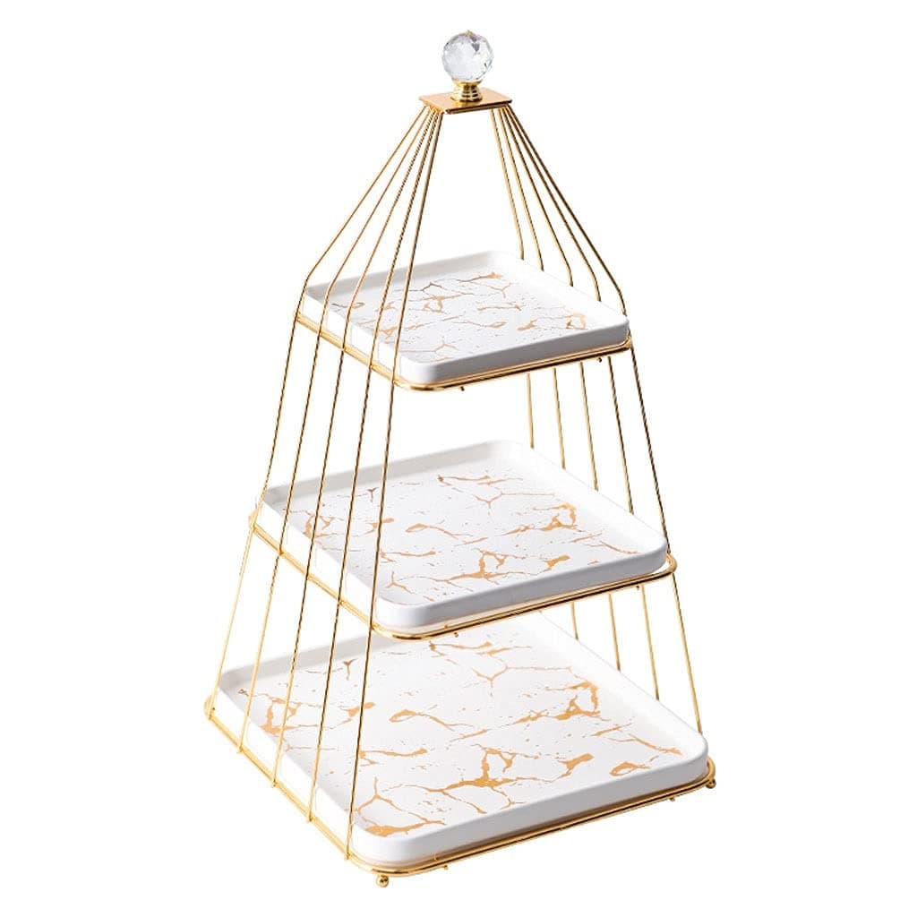 HLMSKD Ceramic Fruit Plate European-style Three-layer Dessert Plate Cake Stand Pastry Display Stand Living Room Candy Tray