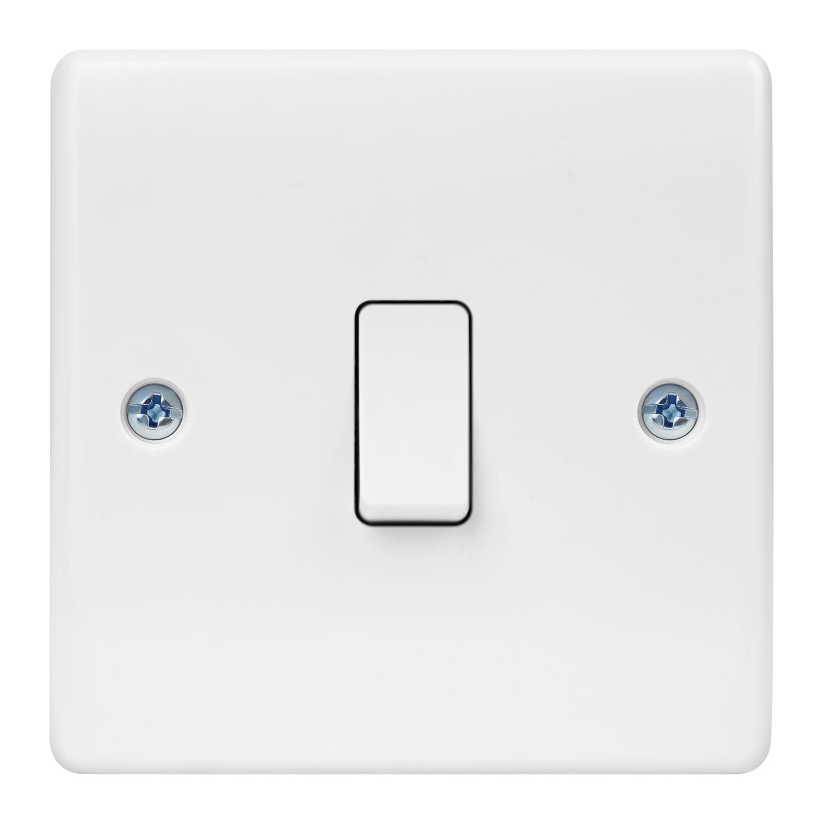 AXFEE Electrical Single Wall Light Switch, 1 Way 10A Single One Gang Light Switch, White Moulded Light Switch Cover, Round Edges Single Switches for Living room Bedroom Stairwell Wall