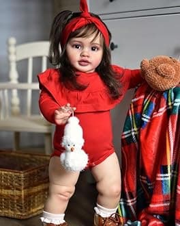 Pinky Reborn Reborn Baby Dolls 26 inch 66 cm Realistic Newborn Baby Girl Dolls with Long DK Brown Hair Real Size Dolls for Children