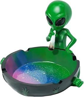 Alien Smoking Ashtray, Galaxy Inspired Alien Smoking Ashtray 4 inches, Multic...