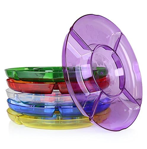 (Set of 6) Plastic 5 Section Divided Serving Tray/Compartment Party Appetizer Platter