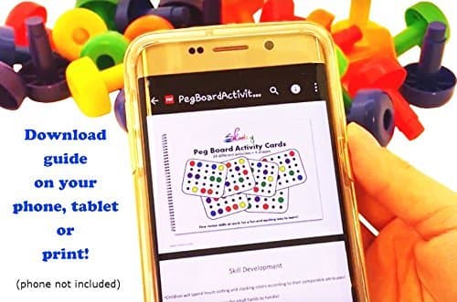 Skoolzy Peg Board 33 Piece Set - Sorting and Stacking Fine Motor Toys Color Recognition Toys for Toddlers Occupational Therapy Toy for 2 + Year Includes Pegs, Foam Board, Pattern Card, ebook