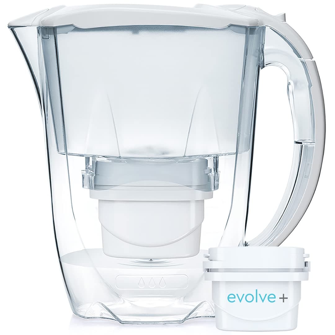 Oria Water Filter Jug & 1 Evolve+ Filter Cartridges, 2.8L, White - Fridge & Dishwasher Friendly - Reduces Limescale, Chlorine and Other Impurities - By Laica (Packaging May Vary)