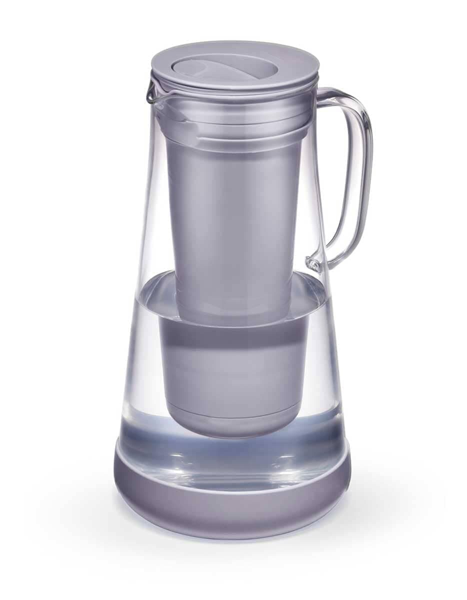 Home– Water Filter Pitcher, 7-Cup, Glass with Silicone Base, Wisteria, for Everyday Protection Against Bacteria, parasites, microplastics, Lead, Mercury, PFAS and a Variety of Chemicals