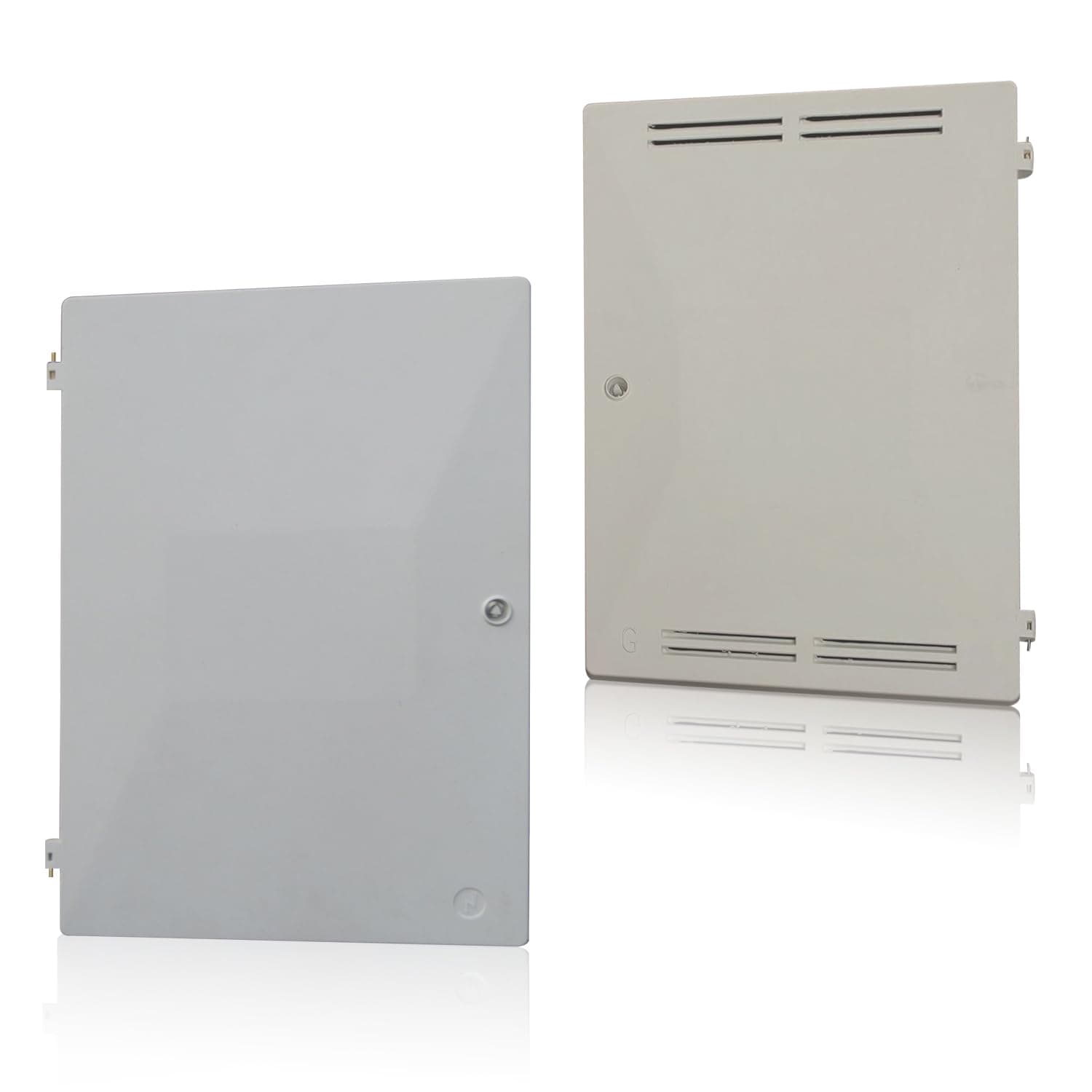 Pair of Universal Meter Box Doors - 15" x 21.5" (380mm x 550mm) - Glass Reinforced Polyester (GRP) - Includes Latch, Key & Hinge Pins - White - IGT Approved - Repair My Meter Box