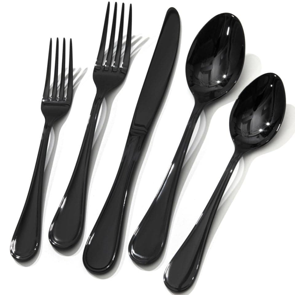 40 Piece Teardrop Silverware Set for 8, 18/10 Stainless Steel Flatware Set, Modern Design Cutlery Set for Home/Hotel/Wedding,Mirror Polished and Dishwasher Safe, Black