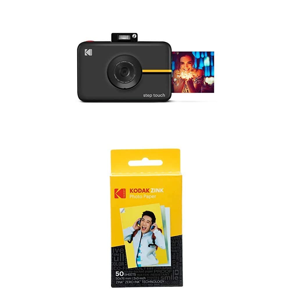 KODAKStep Touch Instant Camera with 3.5 Inch LCD Touchscreen Display (Black) Bluetooth Printer with ZINK Technology, 1080p HD Video, 10x Zoom & KODAK App + Kodak Zink Photo Paper - Pack of 50