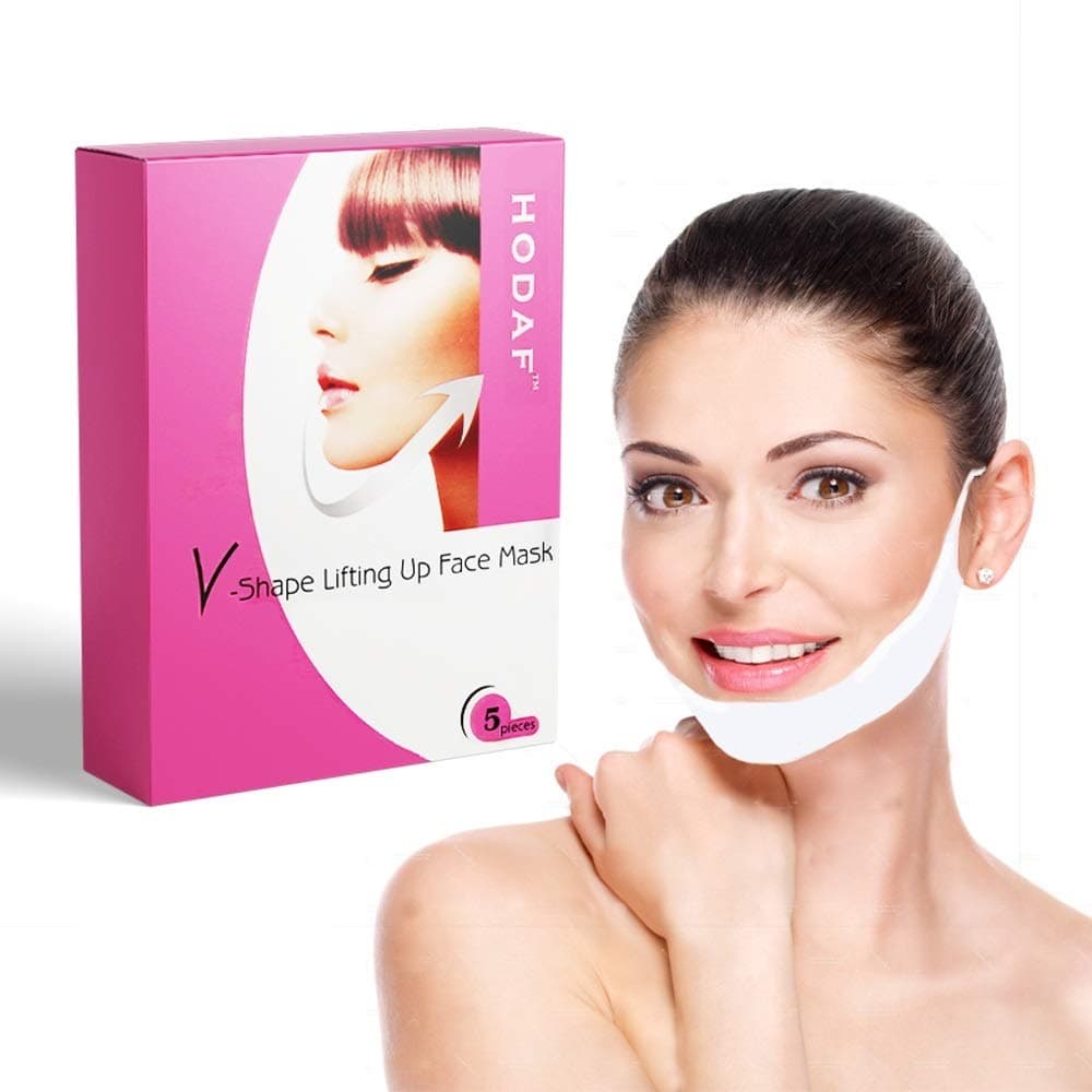 V-Shape Chin Mask - Anti-Age Face Slimming Lifting Patch Double Chin Neck Zone Fat Reducer - V-Line Anti Wrinkle Firming Moisturizing Tape Mask - Chin Care Tightening Band Pack of 5 Masks