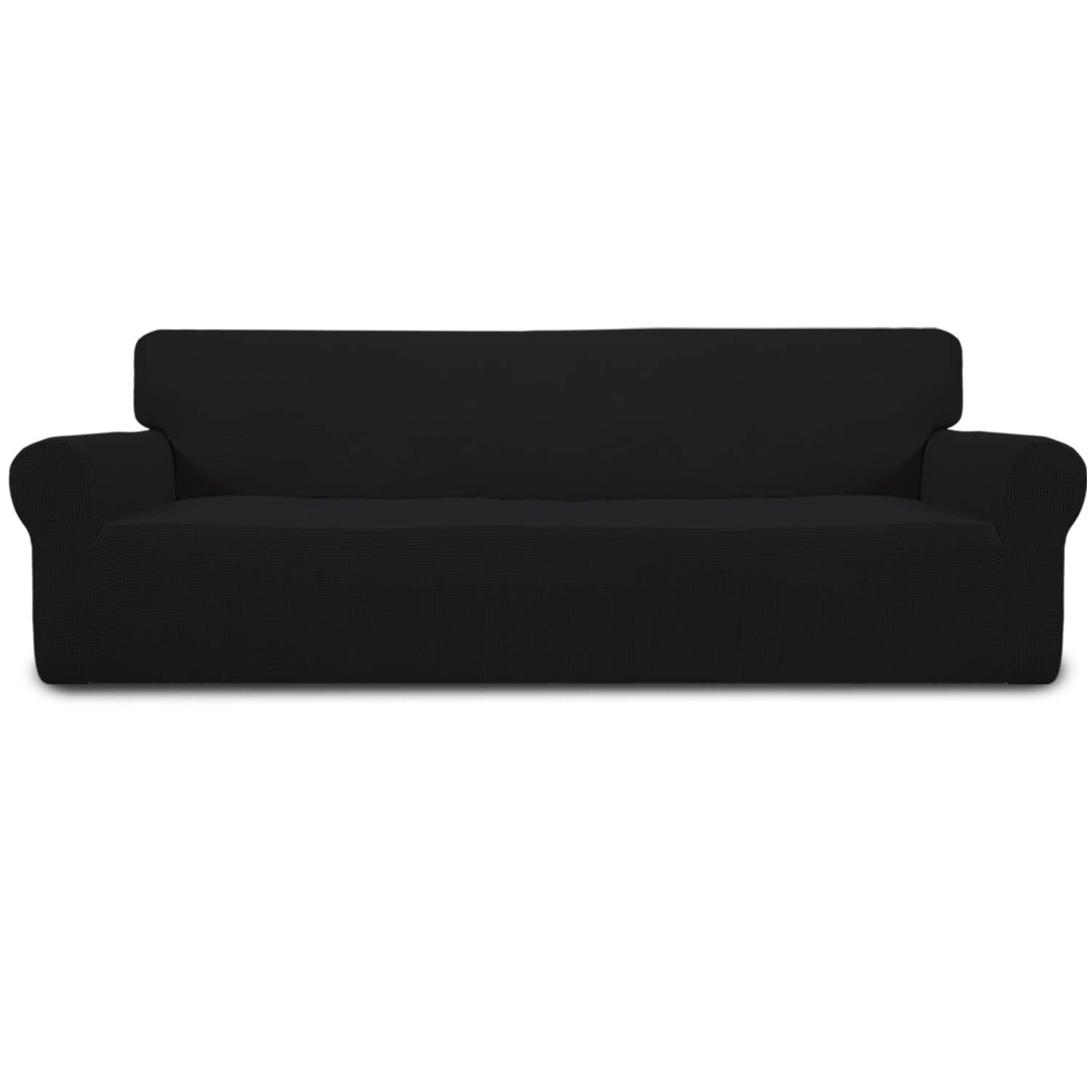 Easy-Going Stretch 4 Seater Sofa Slipcover 1-Piece Sofa Cover Furniture Protector Couch Soft with Elastic Bottom for Kids, Polyester Spandex Jacquard Fabric Small Checks Black