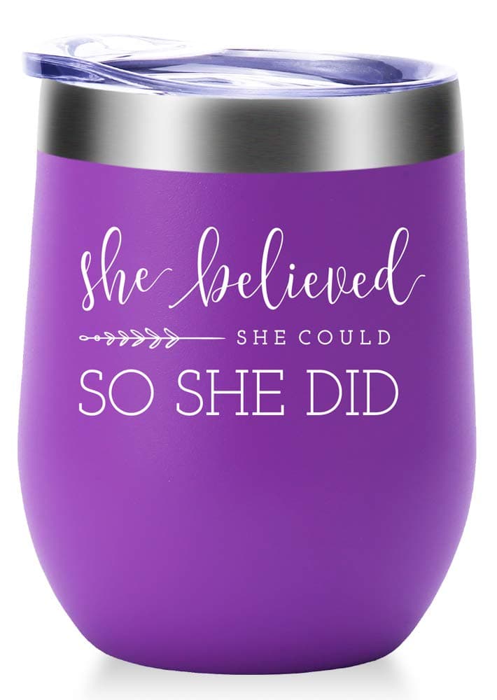 She Believed She Could so She Did Mug.Graduation,Congratulations,Inspirational,Christmas,Birthday Gifts for Women,Girls,Daughter,Best Friend Wine Tumbler(10oz Purple)