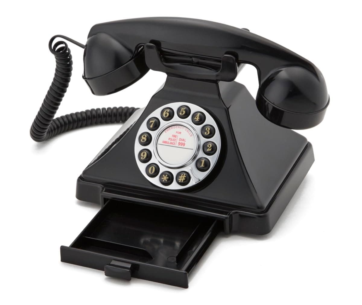 GPO Carrington Classic Retro Push-Button Phone - Pull-Out Tray, Traditional Bell Ring Tone (Black)