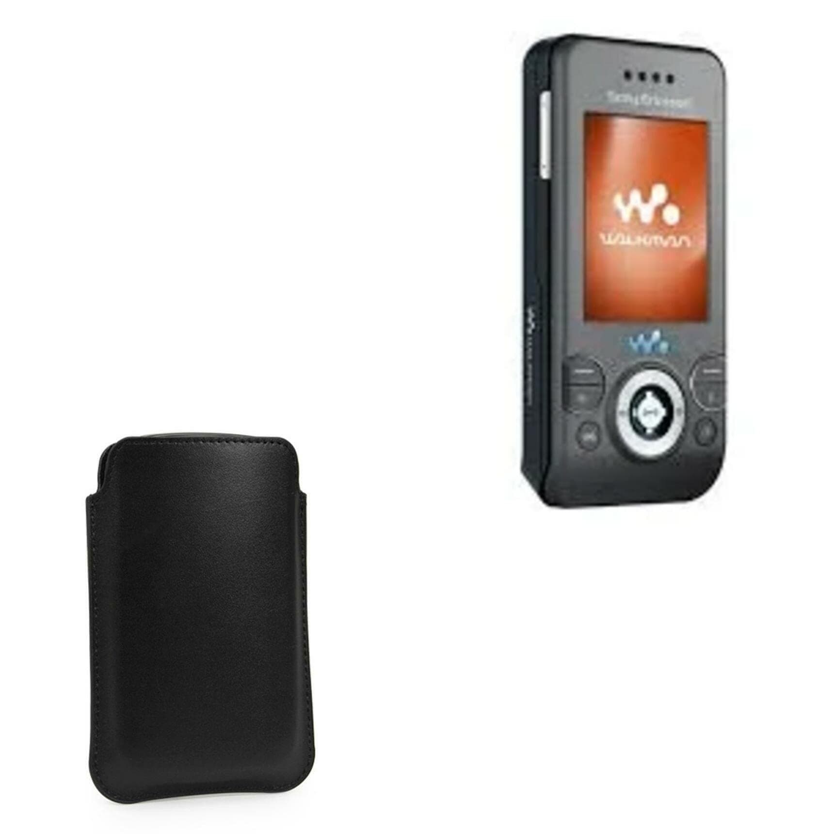 BoxWave Case Compatible with Sony Ericsson W580i - Genuine Leather Pouch, Slim Real Leather Luxury Lightweight Pocket - Nero Black