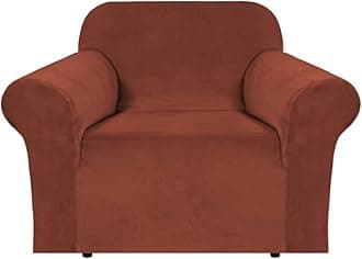 H.VERSAILTEX Stretch Velvet Armchair Cover Couch Covers 1 Cushion Chair Slipcover for Living Room Furniture Cover Crafted from Thick Comfy Rich Velour (Chair 31"-49", Rust)