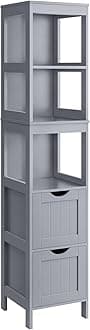 VASAGLE Bathroom Floor Cabinet, Freestanding Bathroom Storage Unit, with 2 Drawers, 3 Open Compartments, for Bathroom, Living Room, Kitchen, Modern Style, Dove Grey BBC066G02