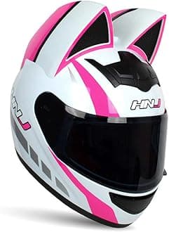 Adult Personalized Cat Ear Motorcycle Helmet,Men and Women Cool Cat Locomotive Motorcycle Full Face Helmet,DOT/FMVSS-227 Certification Standard,Suitable for All Seasons