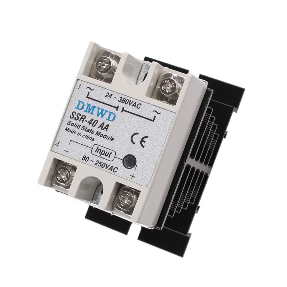 SSR-40AA Solid State Relay AC to AC (Input 80-250V AC Output 24-380V AC) with Heat Sink, 40A