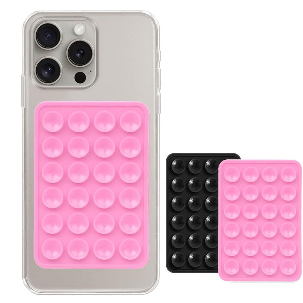 Zuooiec 【2 Pack】 Silicone Suction Phone Case, Double Sided Suction Cup, Silicone Suction Adhesive Phone Case Suitable for Hands Free Mirror Shower Bathroom, Selfies and Videos（Black+Pink）