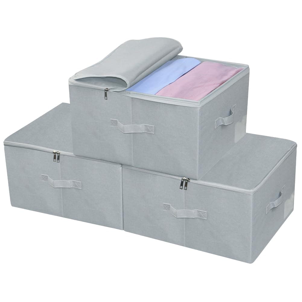 iwill CREATE PROPack of 3, Foldable Rigid Storage Bins for Bedroom Dormroom Wardrobe Organiser,Good for Clothing, Bedding, Pillows etc..Light Gray