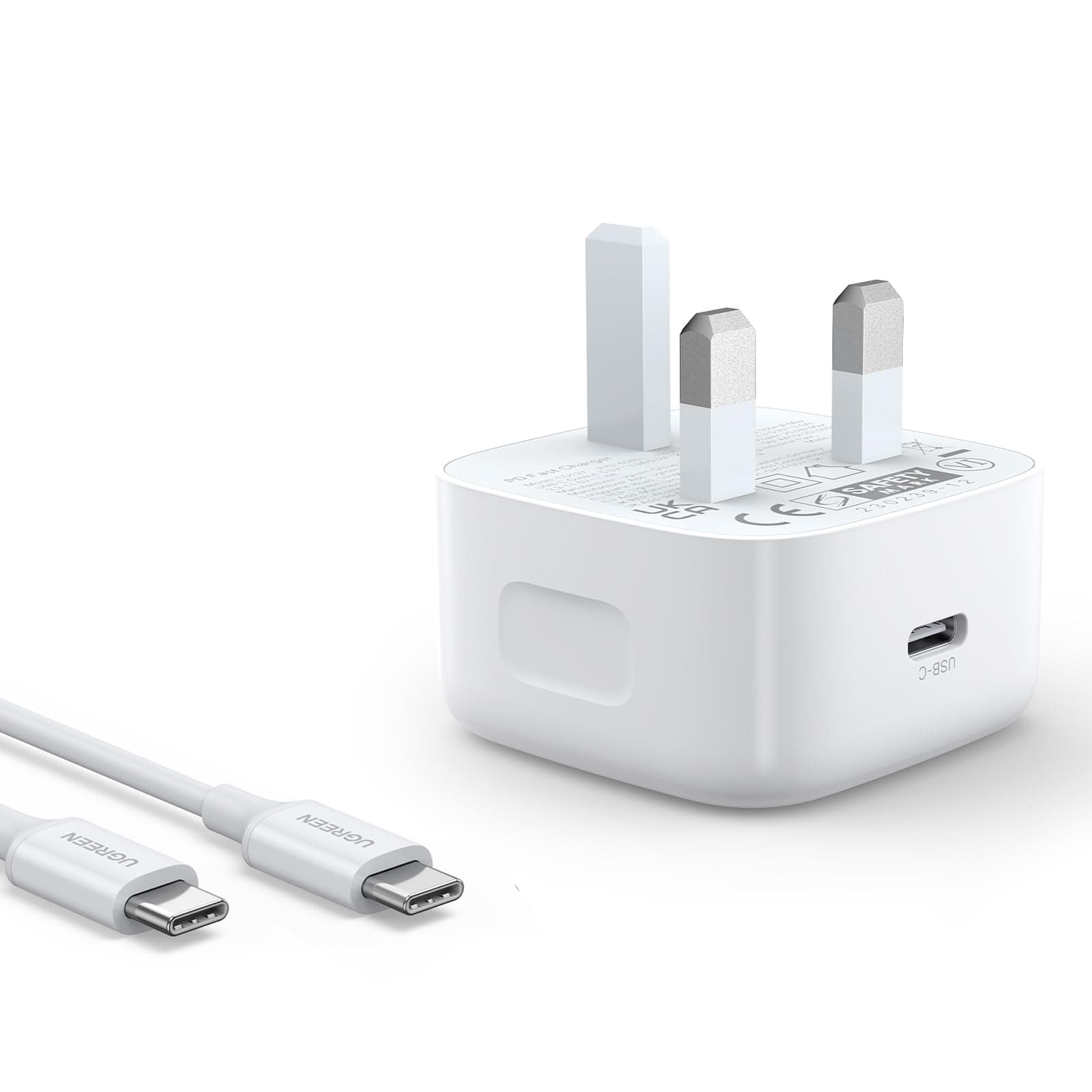 UGREEN PD 20W iPhone 16 Charger Cable Set Type C Fast Charging Adapter Cord Wall Plug with 60W USB C Cable 1M Charger Head Compatible for iPhone 16 Pro Max/16 e/15, iPad,etc