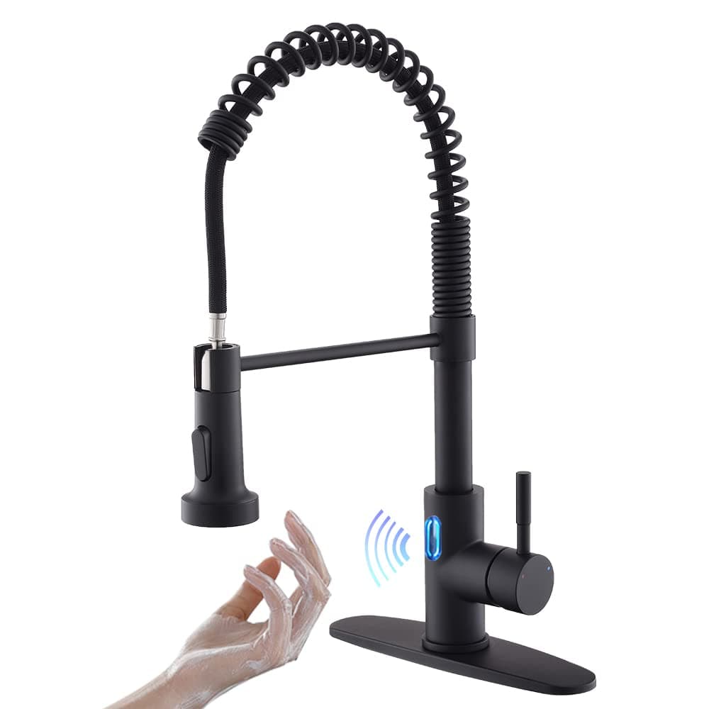 OWOFAN Touchless LED Light Kitchen Sink Faucet Pull Down Sprayer Smart Motion Sensor Activated Hands Free Single Handle Kitchen Faucet Black
