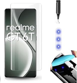 NISHTECH Advanced HD+ Curved UV Tempered Glass Full Screen Protector Designed for Realme GT 6T 5G || Full Screen Coverage with Easy Installation Kit (Anti-Scratch)